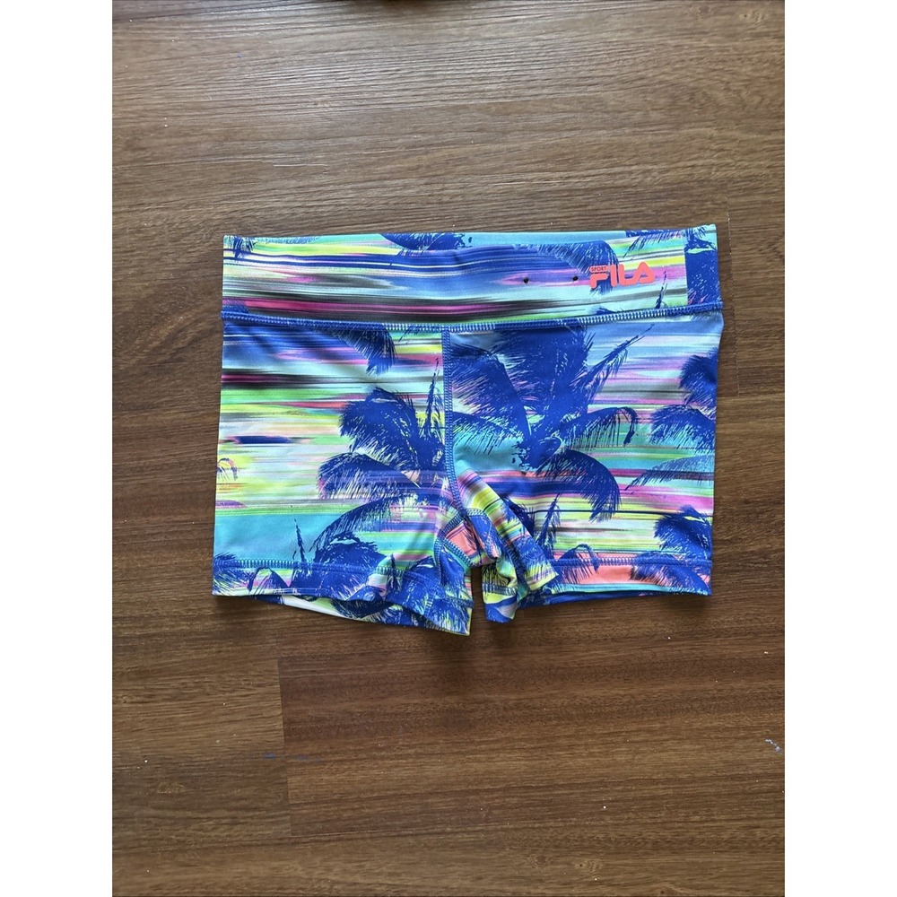 Fila Sport XS Tropical Palm Running Shorts Neon Yoga Compression 3" Inseam